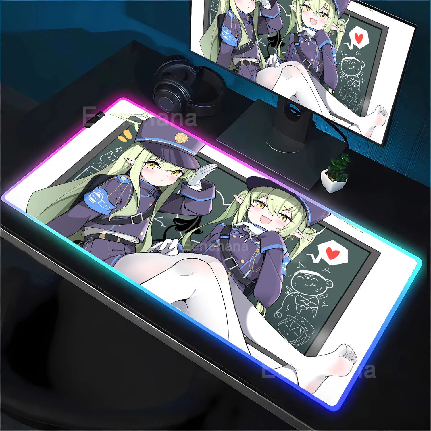 

Коврик для мыши RGB Blue Archive Highlander Railroad School nozomi hikari с HD-печатью, LED-подсветкой, для геймеров, с изображением аниме-девушки, настольный коврик
