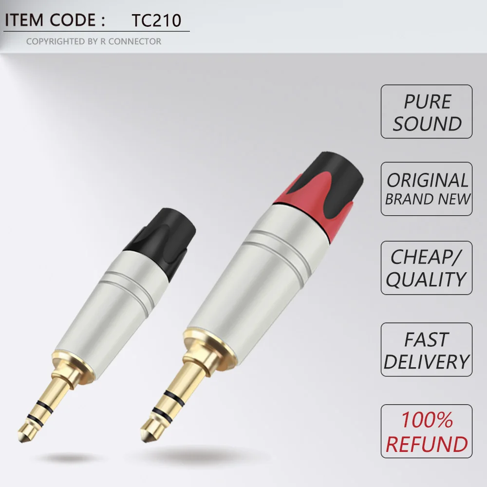 8pcs/4pairs 3.5mm jack connector 3poles gold plated jack 3.5mm audio connector max. 6mm wires red + black color