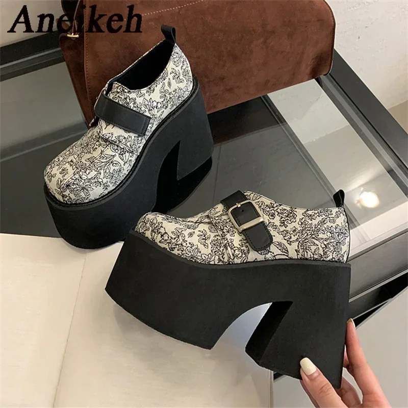 Aneikeh Fashion Mixed Colors Black Thick Soled Ankle Boots for Women 2025 New Spring Short Boots High Heels Zipper Botas Muje