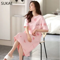 SUKAE Plus Size M-5XL Woman Nightdress Summer Women Sleepshirt 100% Polyester Milk Silk Short Sleeves Sleep Top Casual Sleepwear