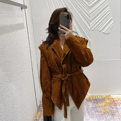 NIGO Women's Autumn And Winter Solid Color Vintage Suede Long Sleeve Lace-Up Jacket Ngvp #nigo9184