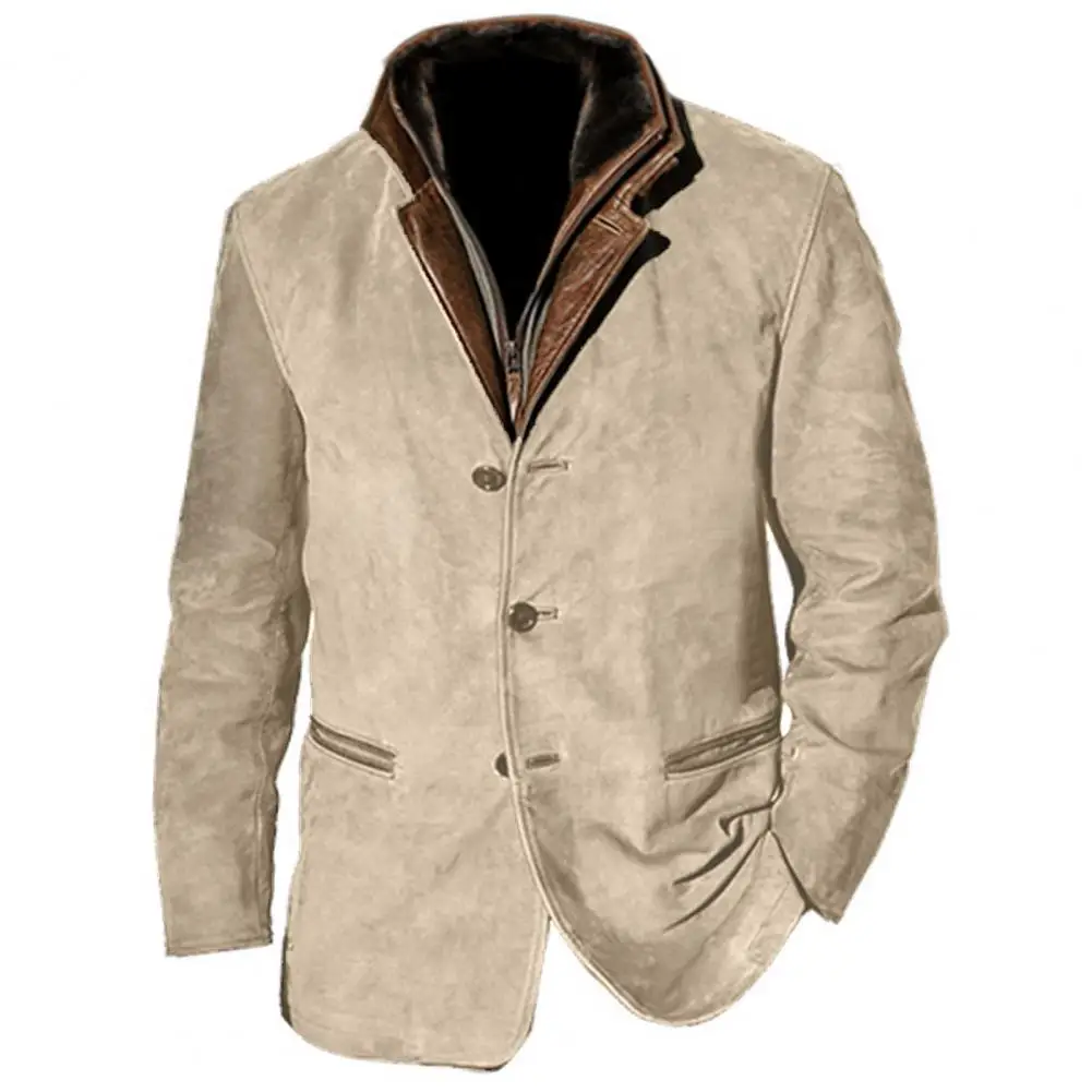 Chaqueta de invierno para hombre, Rebeca Retro con forro de felpa, Bolsillos falsos, elegante, talla grande