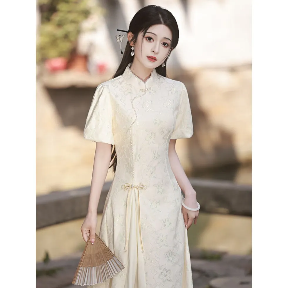 

Yourqiapo летнее элегантное улучшенное платье Cheongsam для молодых девушек с фотографией Hanfu в китайском стиле, повседневное ретро Cheongsam в стиле Aodai