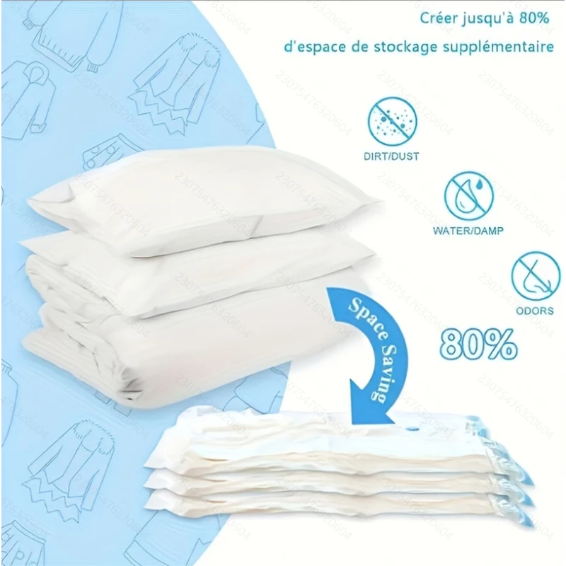 【أكياس تخزين مفرغة فائقة】12-حزمة من أكياس ضغط مع مضخة كهربائية، مجموعة 5 مقاسات للملابس/البطانيات/الفراش. Double-Zi