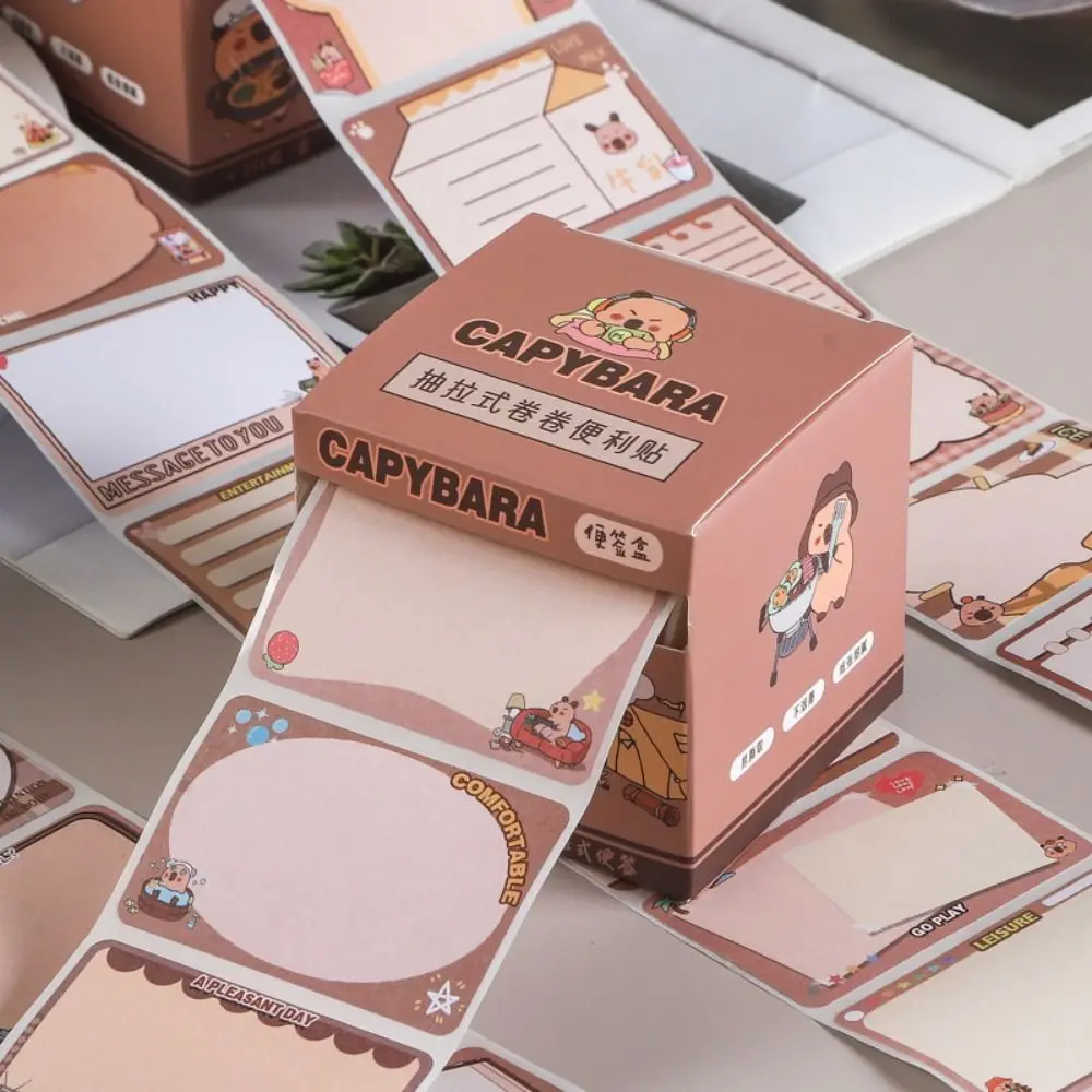 Kawaii Capybara Sticky Notes Portable Creative Pull-out Sticky Notes Roll Paper Type Pullable Capybara Memo Pad School Supplies