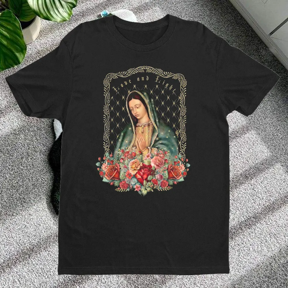 Mary Printed T-shirt Summer Fashion Catholic Mother of God Pattern Short Sleeve Men and Women Can Street Faith Casual Saint Tee