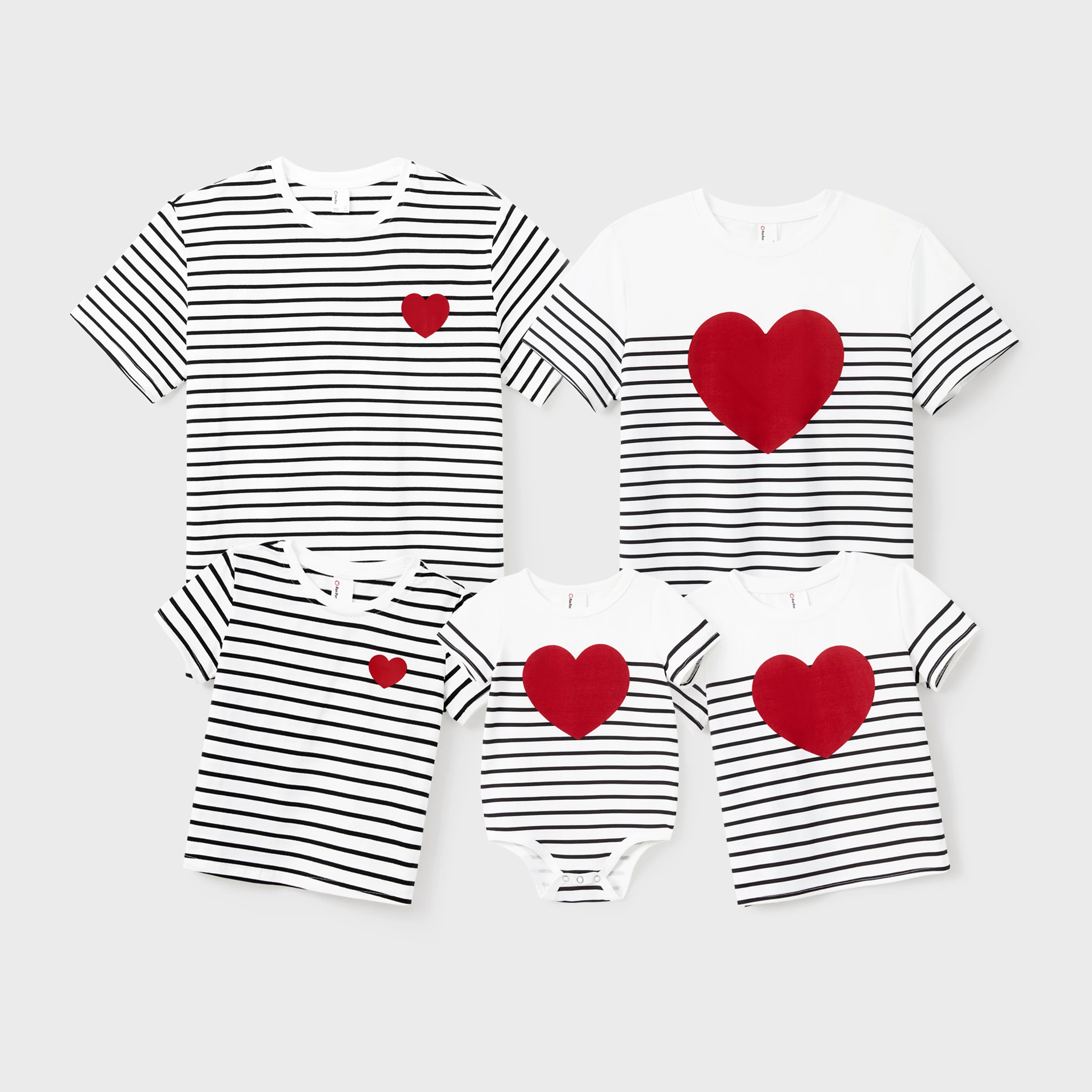 PatPat Valentine's Day Family Matching Cotton Stripe Tee Heart-shaped Short-sleeve Tops