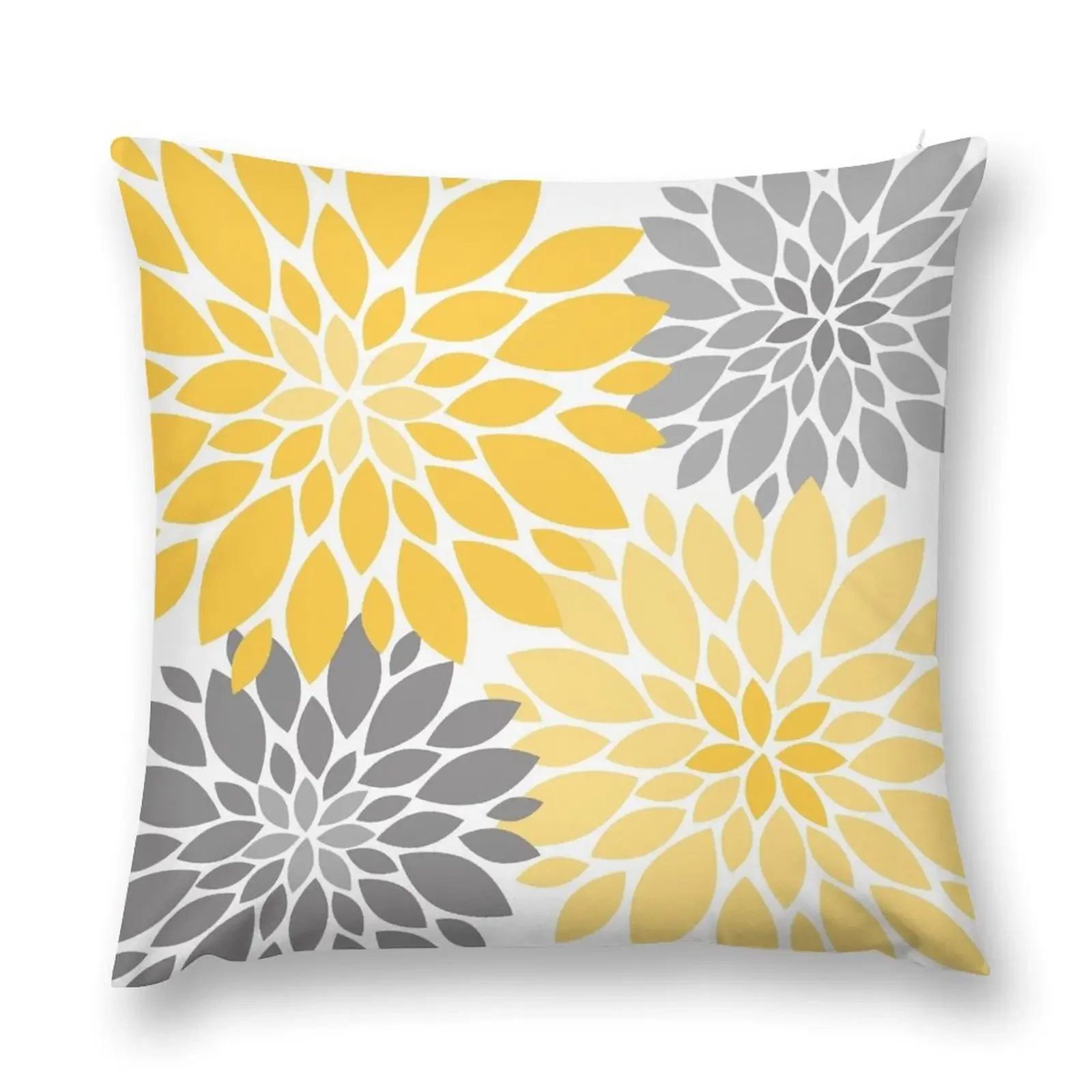 Yellow and Gray Dahlia Floral Pattern Throw Pillow New year Cushion Cover Set sleeping pillows pillow