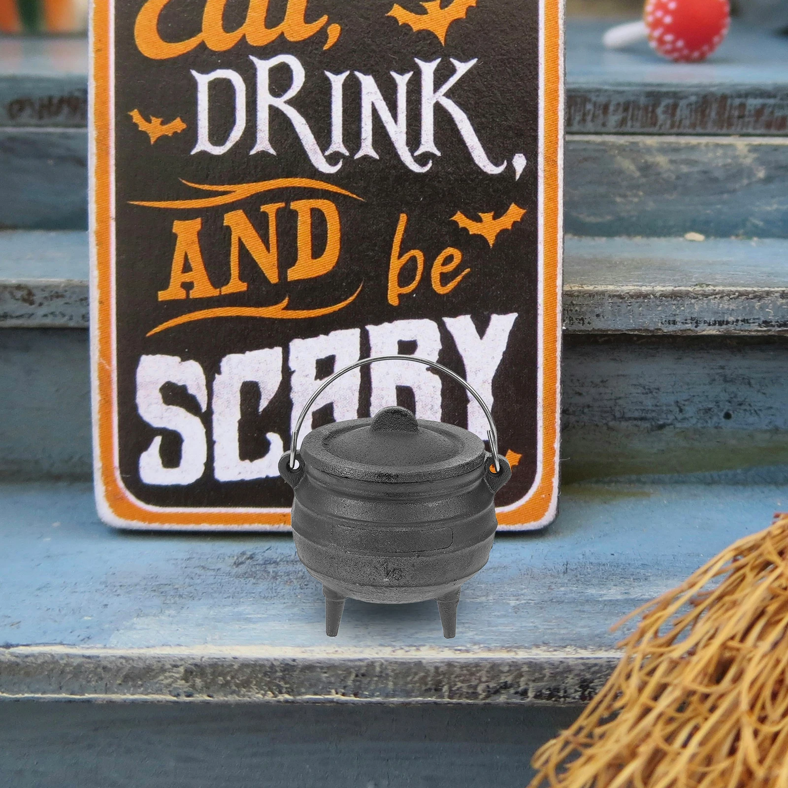 

Cast Iron Witch Pot Halloween Decor Exquisite Witch Pot Ornament Creative Design Perfect for Haunted House Decor