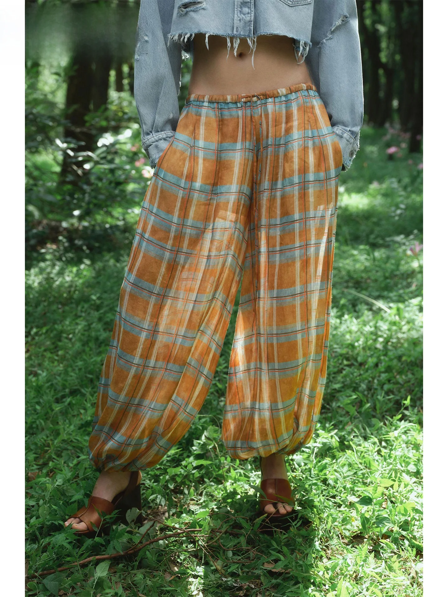 ZAPRHA 2025 Autunno Faion Plaid Midi Vita Lanterna Pantaloni Donna Sensazione allentata Pantaloni casual Donna Premium Pantaloni casual