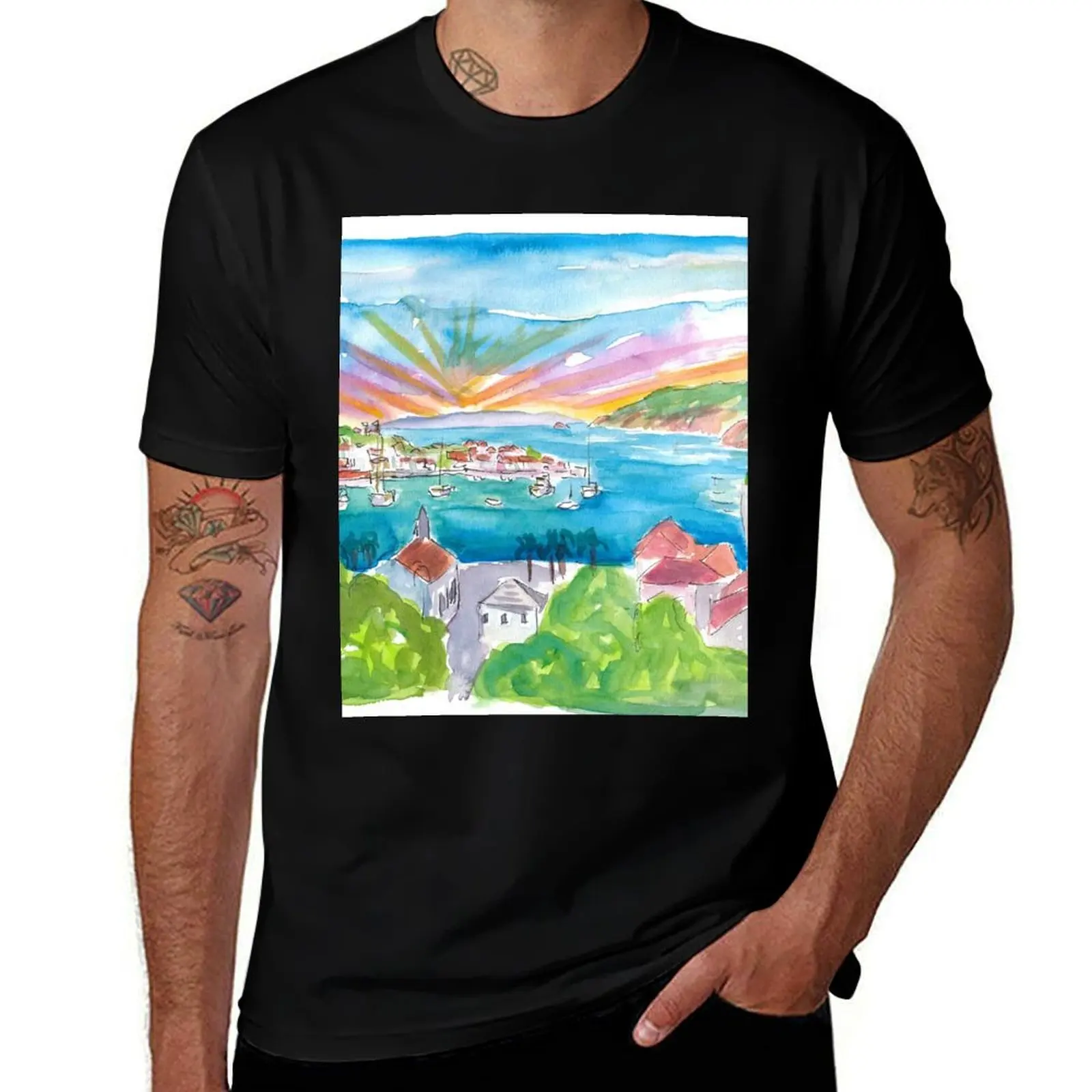 

Gustavia Saint Barthelemy Marina at Sunrise T-Shirt t shirts for man graphic funny cotton t shirt man T-Shirt
