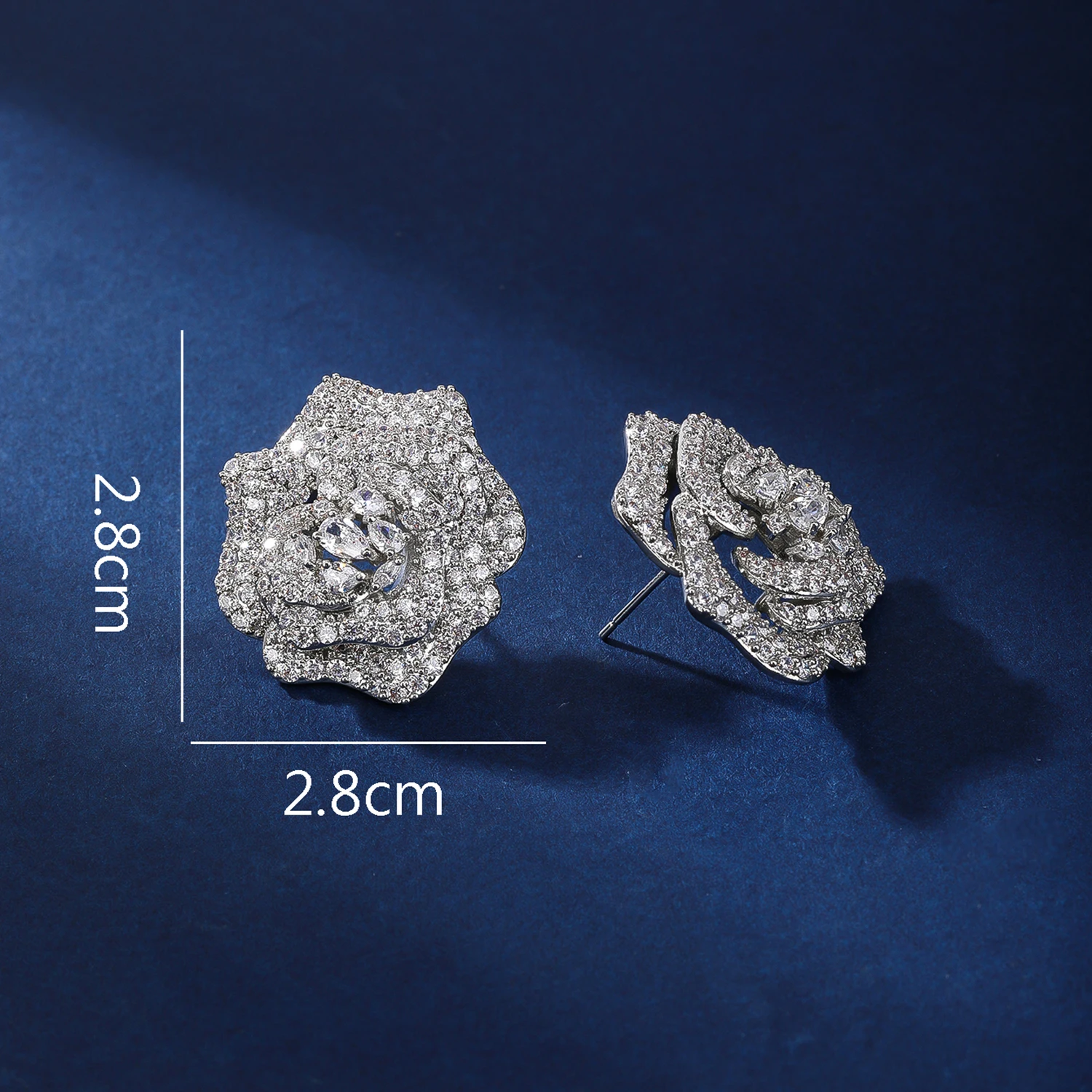 Elegant White, Purple Cubic Zirconia Crystal Rose Flower Stud Earring Women Girl Prom Bridal Wedding Party Jewelry CE12157