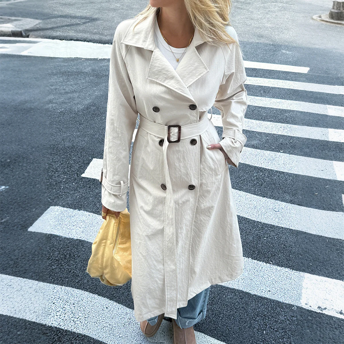 

FW25 Женский повседневный однотонный плащ с длинными рукавами для отдыха, свободный крой, теплая верхняя одежда для женщин 25-40