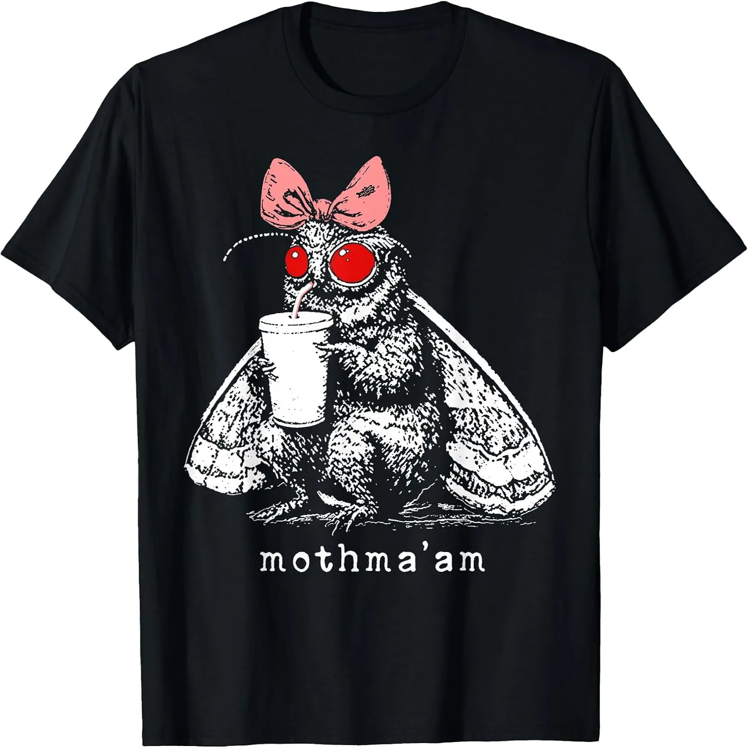 Mothma'am Funny Mothman Drinking Coffee Cryptid Meme T-Shirt
