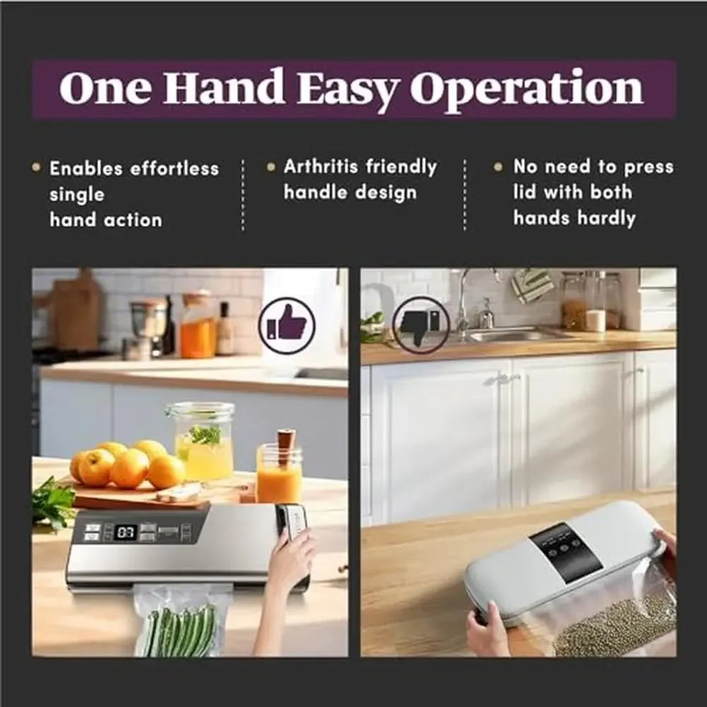 真空シーラーマシン 95kPa 140W デュアルシーリングストリップ 内蔵カッター カウントダウンディスプレイ ポータブル液体トレイ ETL認証済み