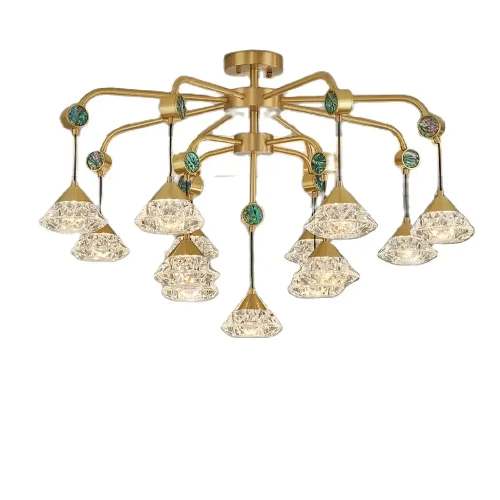 T  Copper Light Luxury Chandelier Lamp in the Living Room Dining Room Bedroom Dining Room Color Shell Diamond Lamps