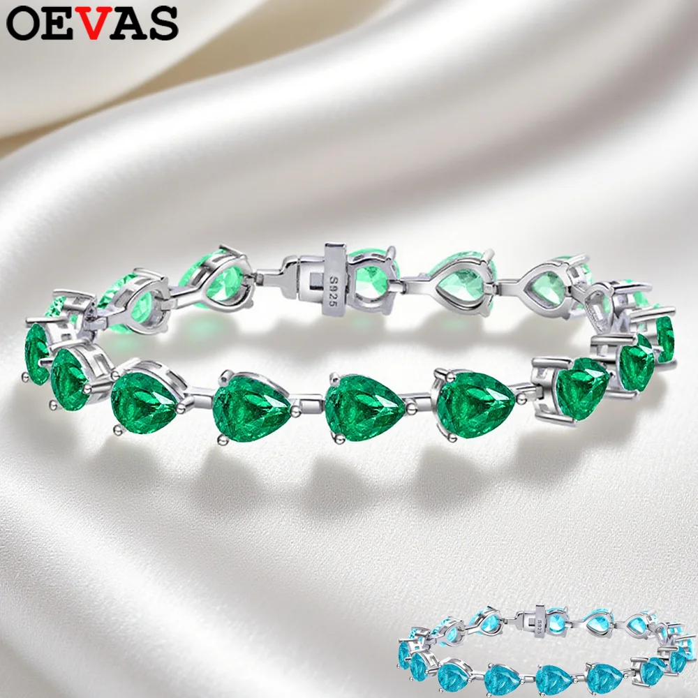 

OEVAS 6x8mm Pear Cut Zircon Bracelet For Women S925 Silver Sparkling Waterdrop Lab Diamond Bracelet Wedding Party Fine Jewelry