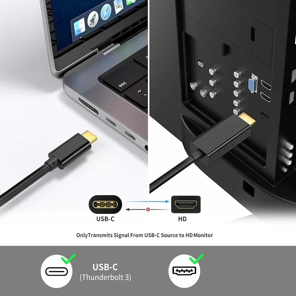 USB C to 4K HDMI-compatible Adapter Cable for Thunderbolt3/4 Compatible with Macbook Pro 2021 Phone/Tablet(DP Alt Mode Required)