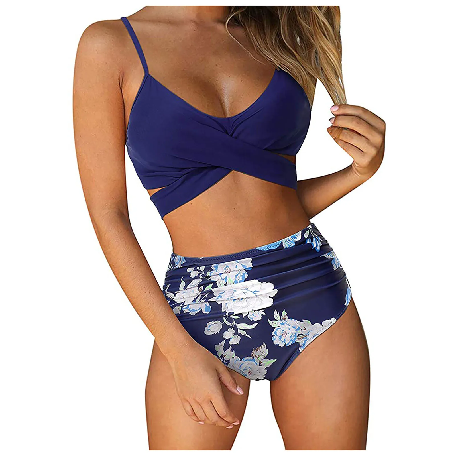 2024 Woman New Bikini Split Beachwear Summer Floral Printed Swimsuits For Women Two Piece Bikini Set High Waist Swimwear Femme