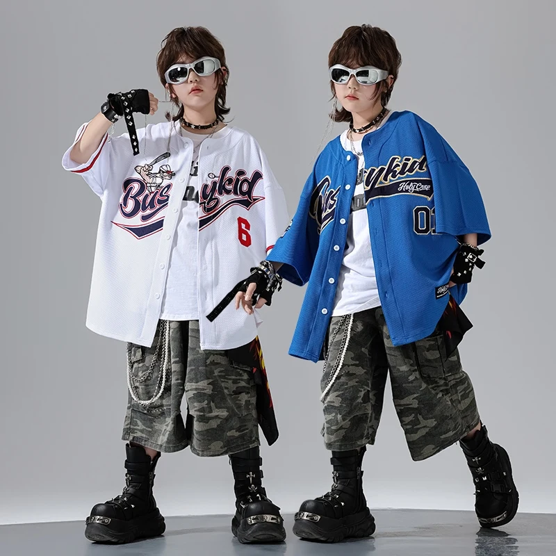 2025 Kinder Street Dance Performance Kostüme Hip Hop Lose Baseball Uniform Sport Strickjacke Set Mädchen Jungen Jazz Kleidung