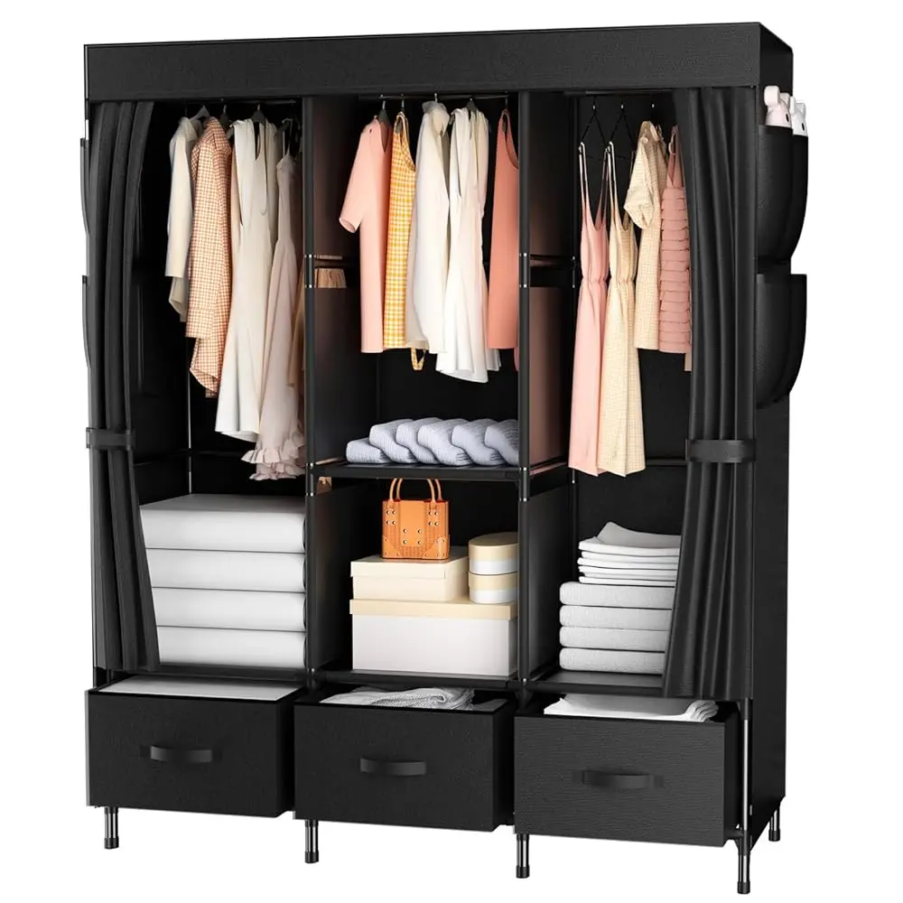 

Portable Closet, Wardrobe Closet For Hanging Clothes With 3 Drawers And Hanging Rods, 47 X 15.7 X 67 H Portable Closets For