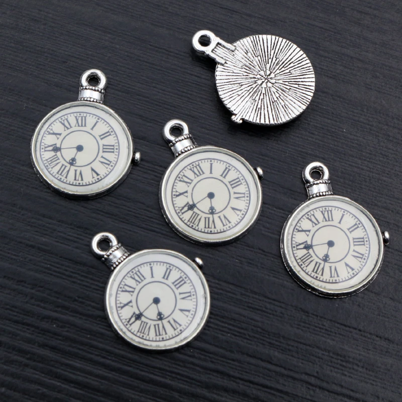 8pcs 25x19mm Antique Silver Plated Clock Handmade Charms Pendant DIY for Bracelet Necklace