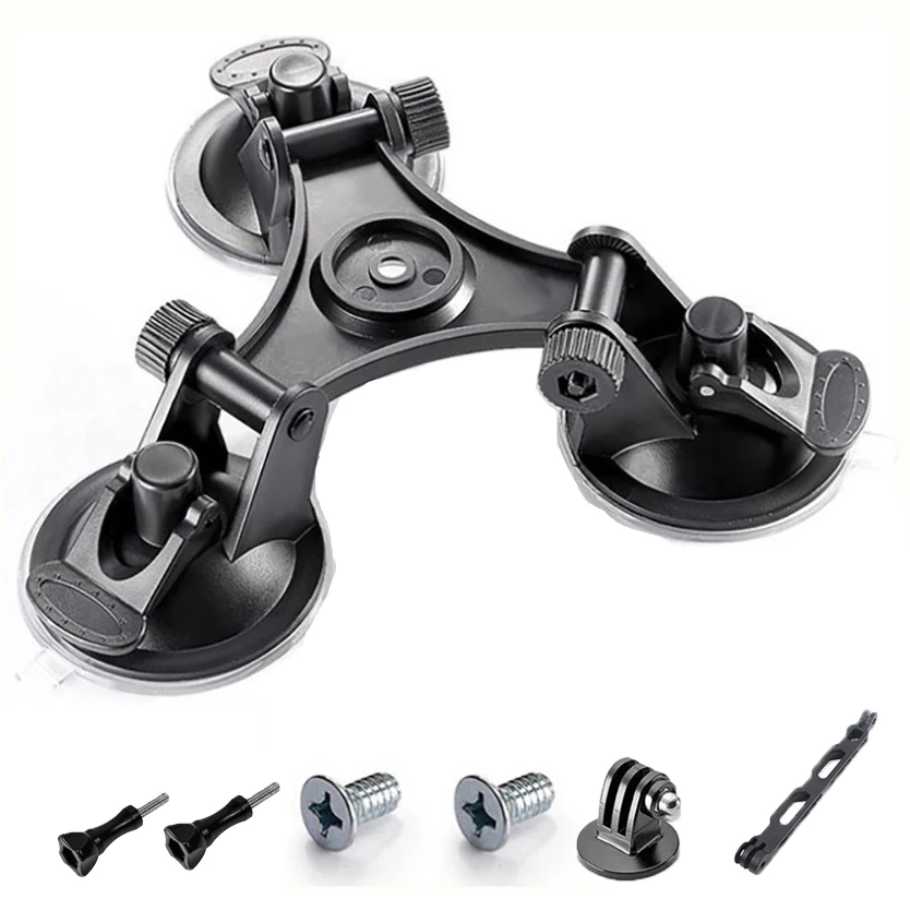 Dreifach-Saugnapfhalterung für DJI OSMO Action 6 5 4 GoPro 13 12 11 10 9 8 mit 1/4"-Standardgewindeadapter für Insta360 X6 X5 X4