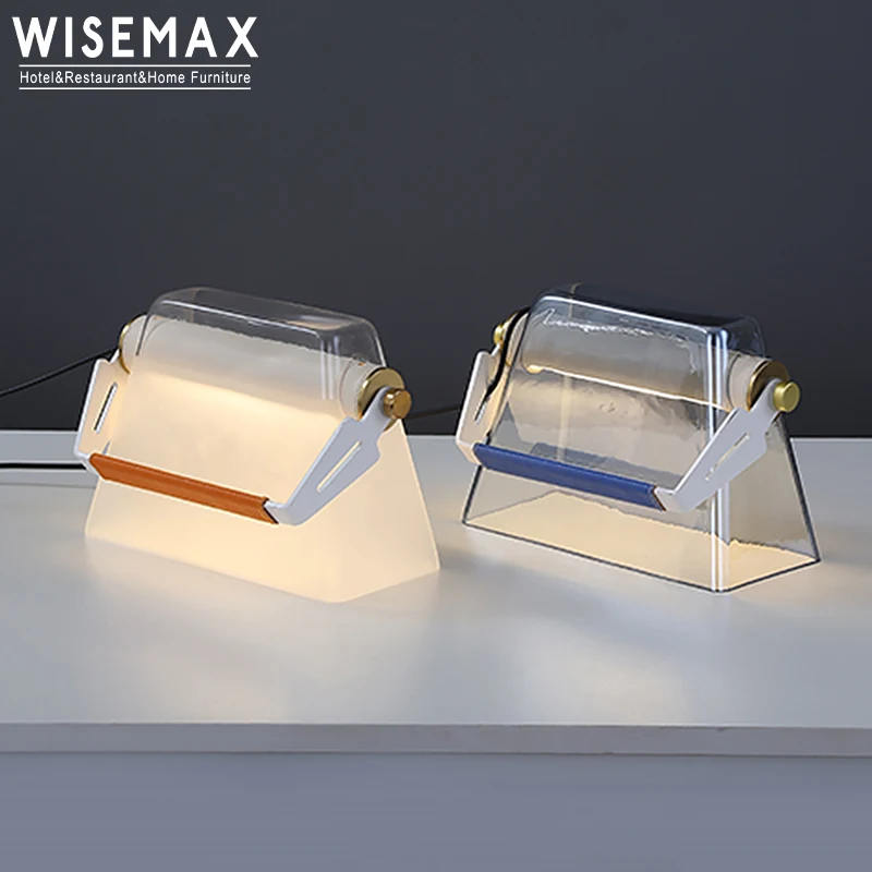 

WISEMAX FURNITURE Modern Luxury Decorative LED Lights Aluminum Night Light Leather Glass Table Lamp For Home Hotel Room Decor