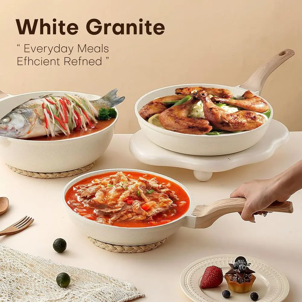 Kitchen Ceramic Nonstick Cookware Set: 18-Piece Induction-Ready Pans and Frying Pans