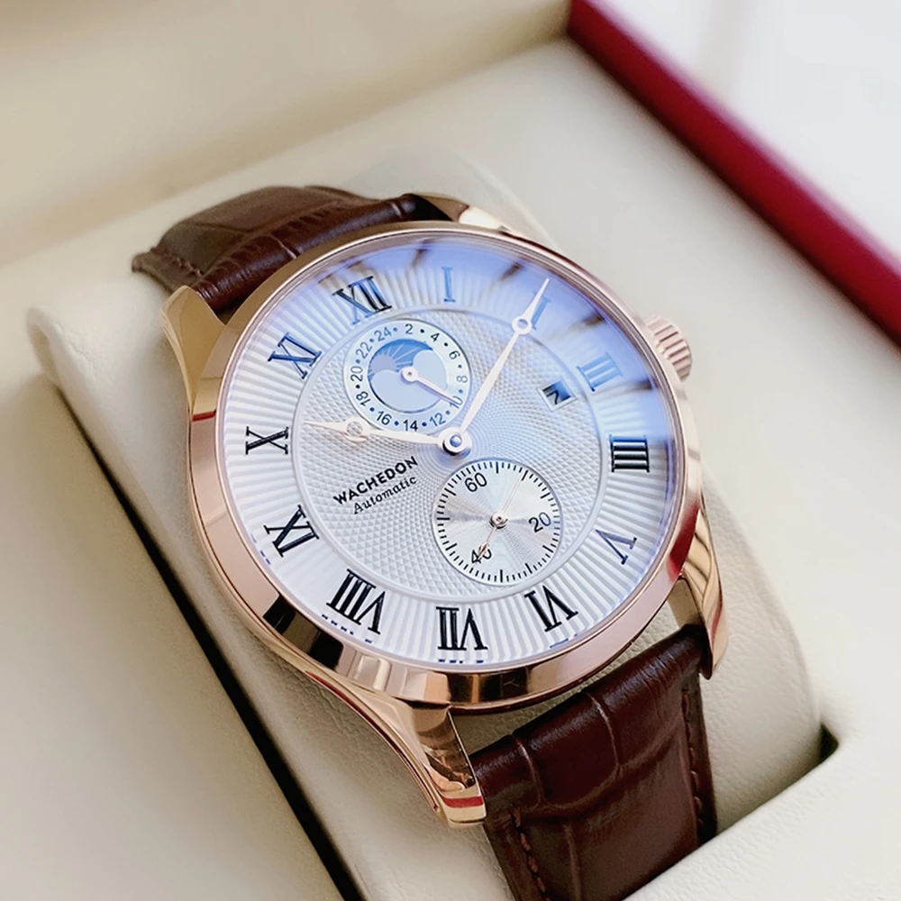 Luxury Watches Automatic Fashion Men Mechanical Wristwatches 42mm Stainless Steel Waterproof Moon Phase Clocks WACHEDON 2023 New