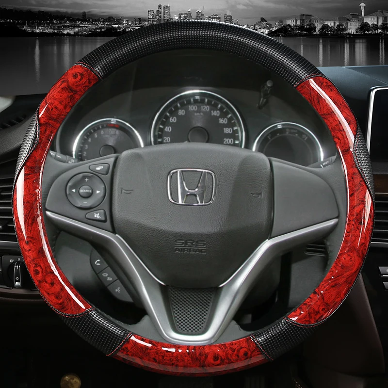 

Mahogany Wood Grain Car Steering Wheel Cover For Honda City 2014-2019 Fit 2014-2019 Jazz 2014-2019 HR-V 2016 Auto Accessories