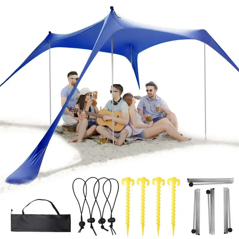 

Family Beach Canopy Large Beach Sunshade Tent With Stability Poles UPF50+Outdoor Shade For Beach Camping Party Picnics Awning