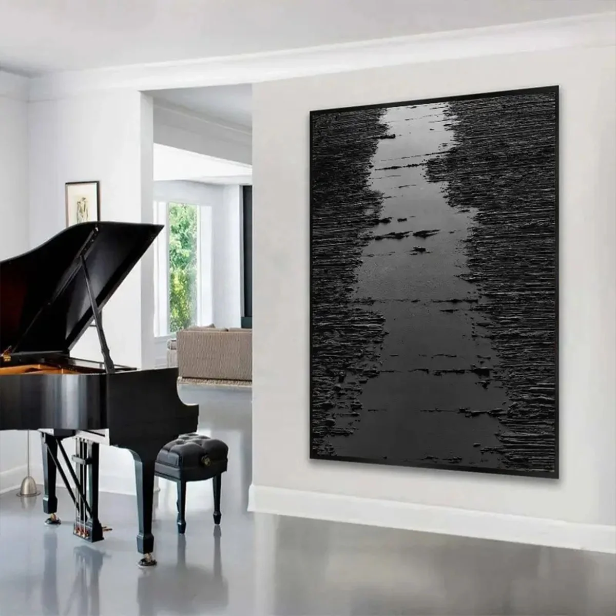 custom oil painting black abstract wall art painting black Minimalist Zen Canvas rivers Abstract texture painting