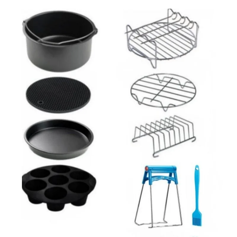 

Air Fryer Accessories 7ins 8 Set Suitable for 5.2QT-5.8QT with Cake Pan Pizza Pan Silicone Baking Cup Skewers Rack