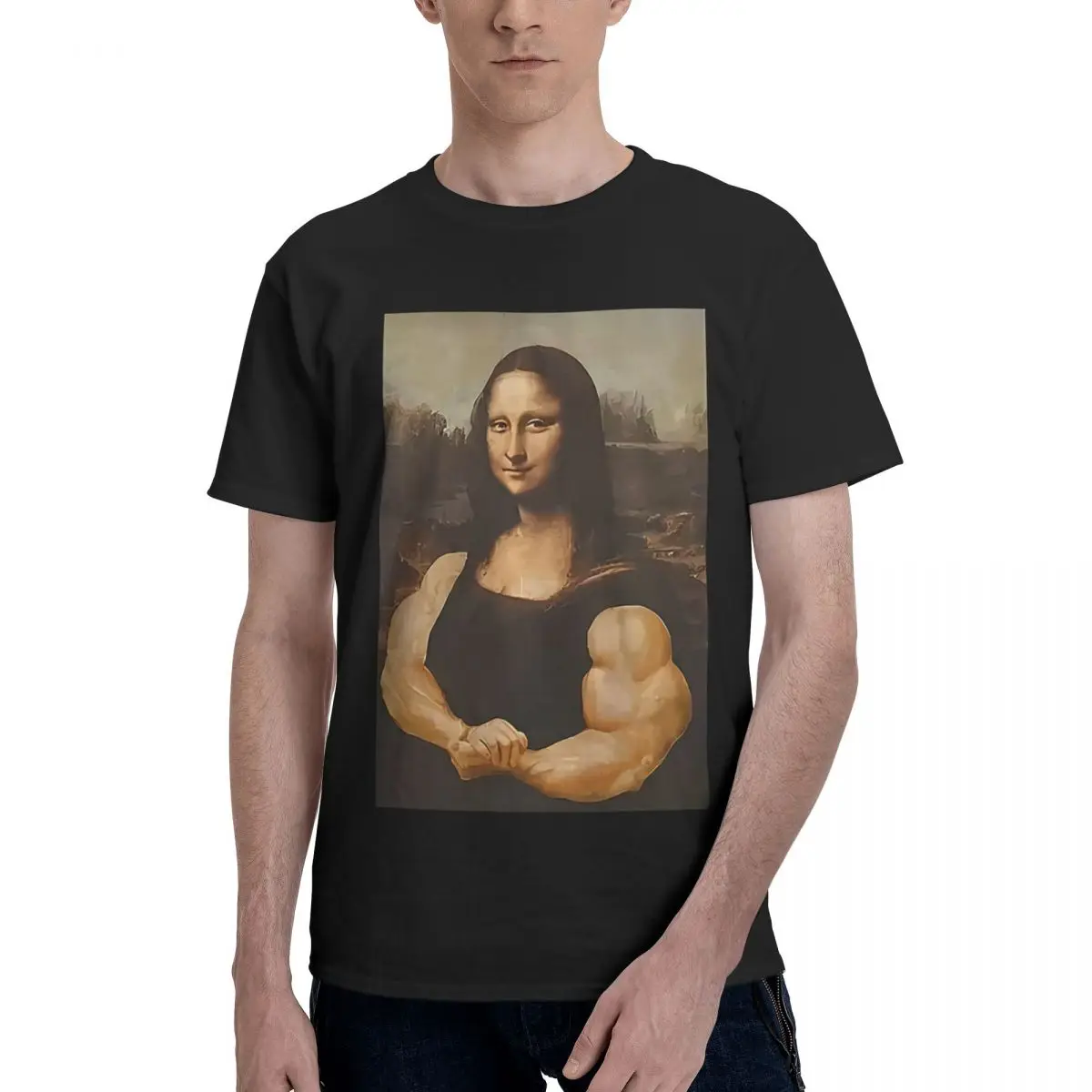 

Mona Lisa Muscle 100% Cotton Casual Breathable Confortable Top Funny T-Shirt For Men Men's Shirt
