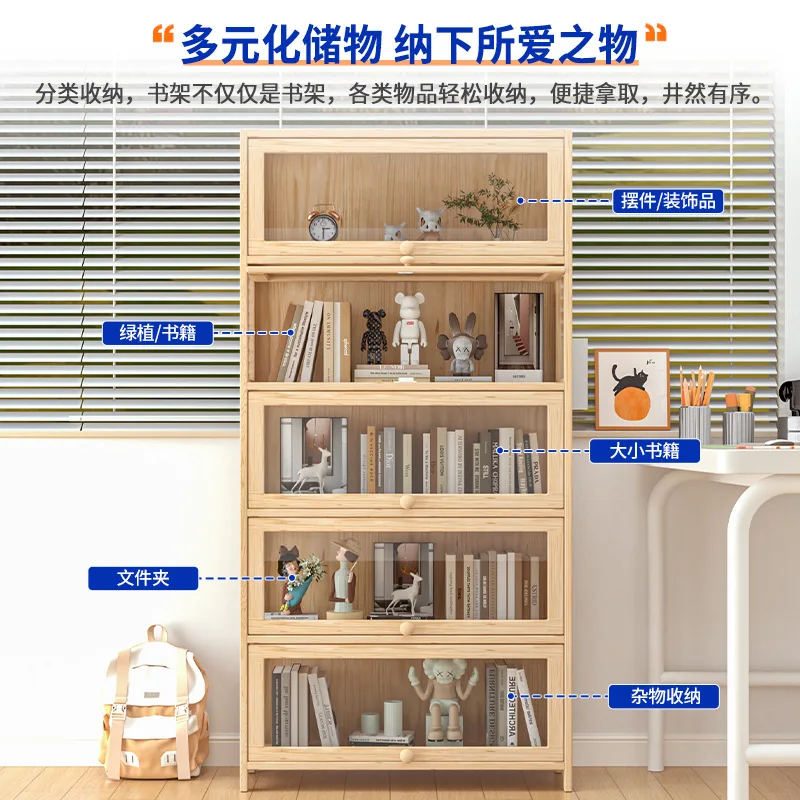 Solid wood floor-to-ceiling bookcase, multi-storey home living room