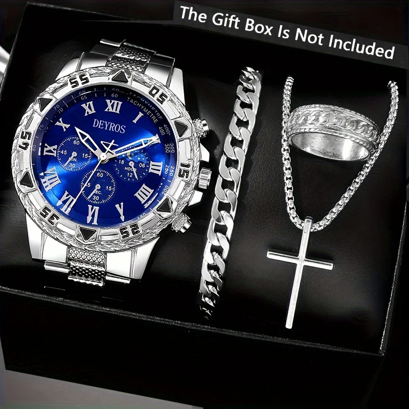 

Новые стильные деловые мужские кварцевые часы + модный комплект ожерелья с крестом, повседневная одежда, праздничный подарок для мужчин