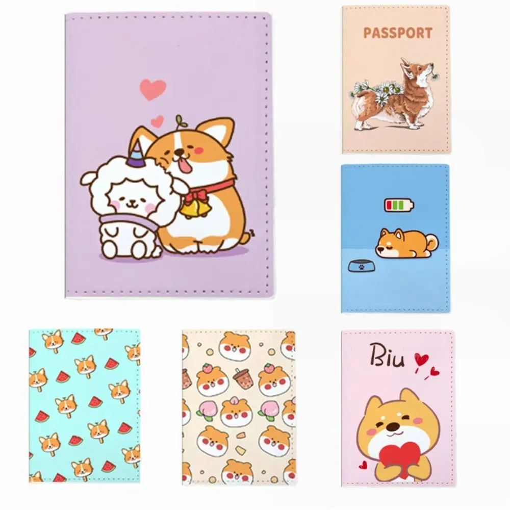 New PU Leather Corgi Dog Passport Bag Cartoon Cute Passport Cover Multi Functional Passport Protective Sleeve Travel Accessories