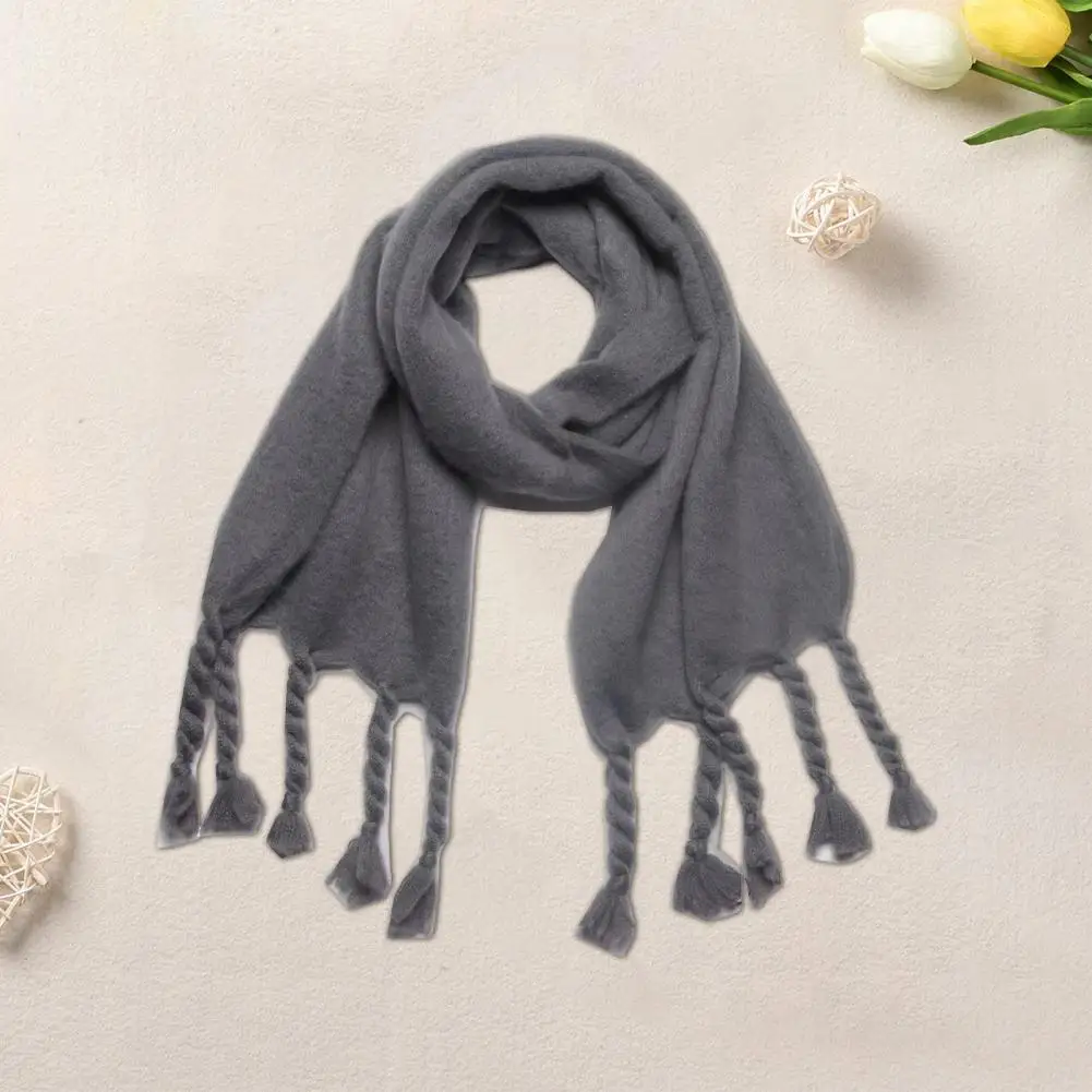 Women Solid Color Scarf Warm Winter Scarf Collection Versatile Pashmina with Tassels Thick Blanket Foulard for Women Outdoor