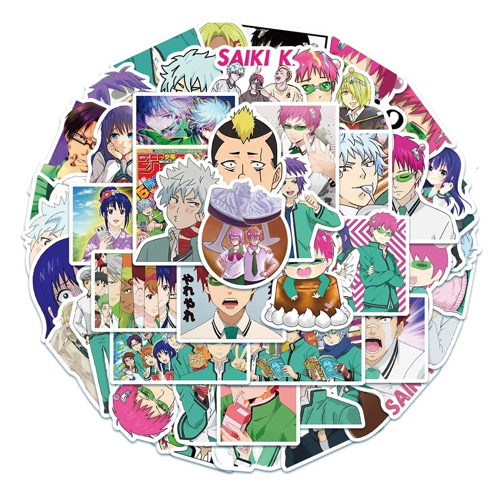 50Pcs Anime The Disastrous Life of Saiki K Stickers Decals Saiki Kusuo Sticker For Laptop Skateboard Motorcycle Kids Toys