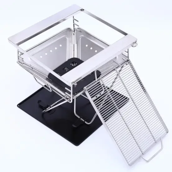 Parrilla de barbacoa de carbón plegable para exteriores, parrilla de carbón de acero inoxidable, ahumador, parrilla de barbacoa para acampar al aire libre