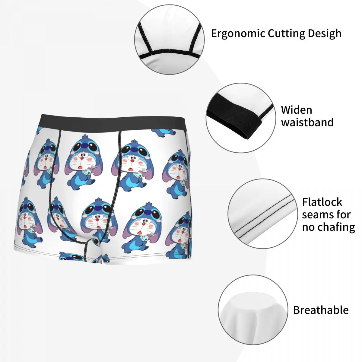 Custom Doraemon Stitch Cute Men Boxers Shorts Ultra Soft Underwear Japanese Printed Cool Breathable Panites