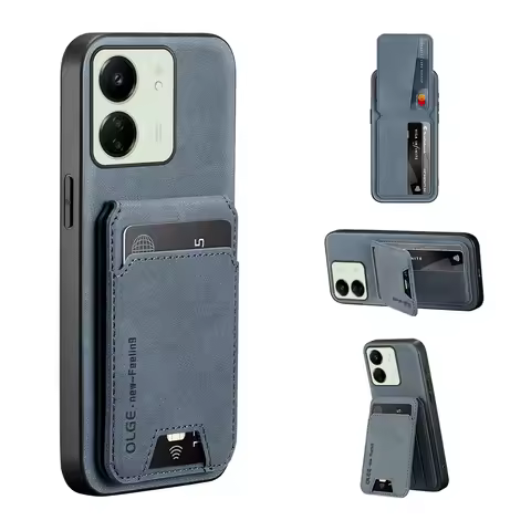 Phone Case For Poco C75 C85 C65 C50 C61 M5S X5 M6 Pro F3 Solid Color Leather Wallet Card Slot Bracket