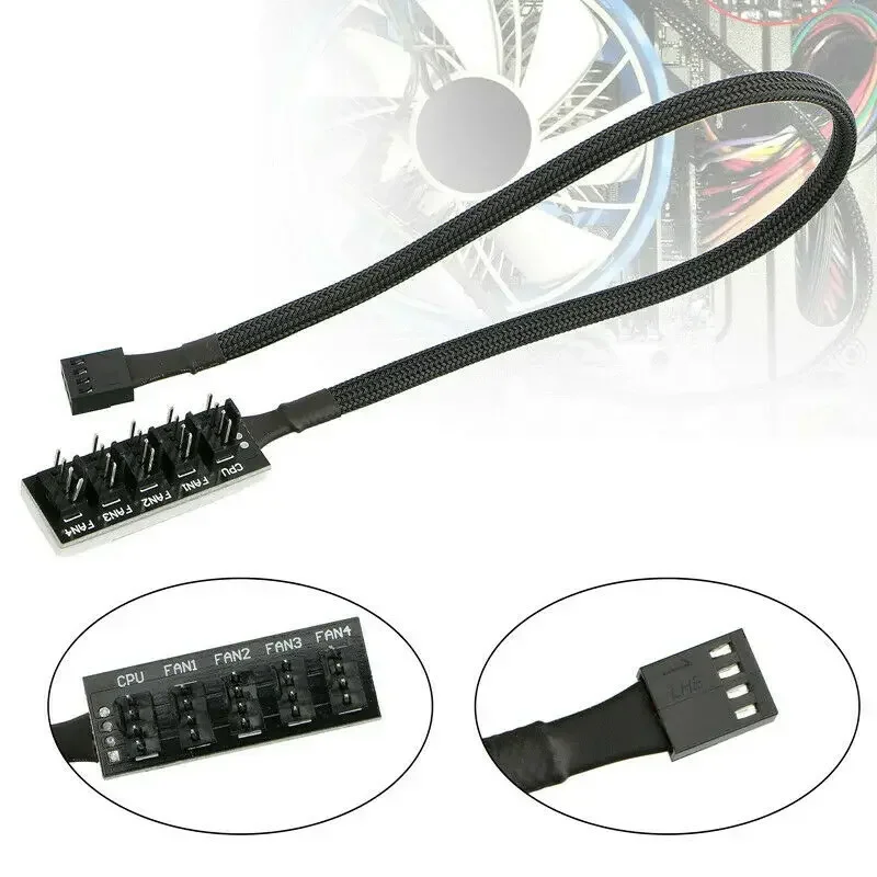 Details about 5-Port PC 4-Pin PC PWM CPU Cooling Fan Splitter Hub Adapter Braided Cable PWM Fan Hub