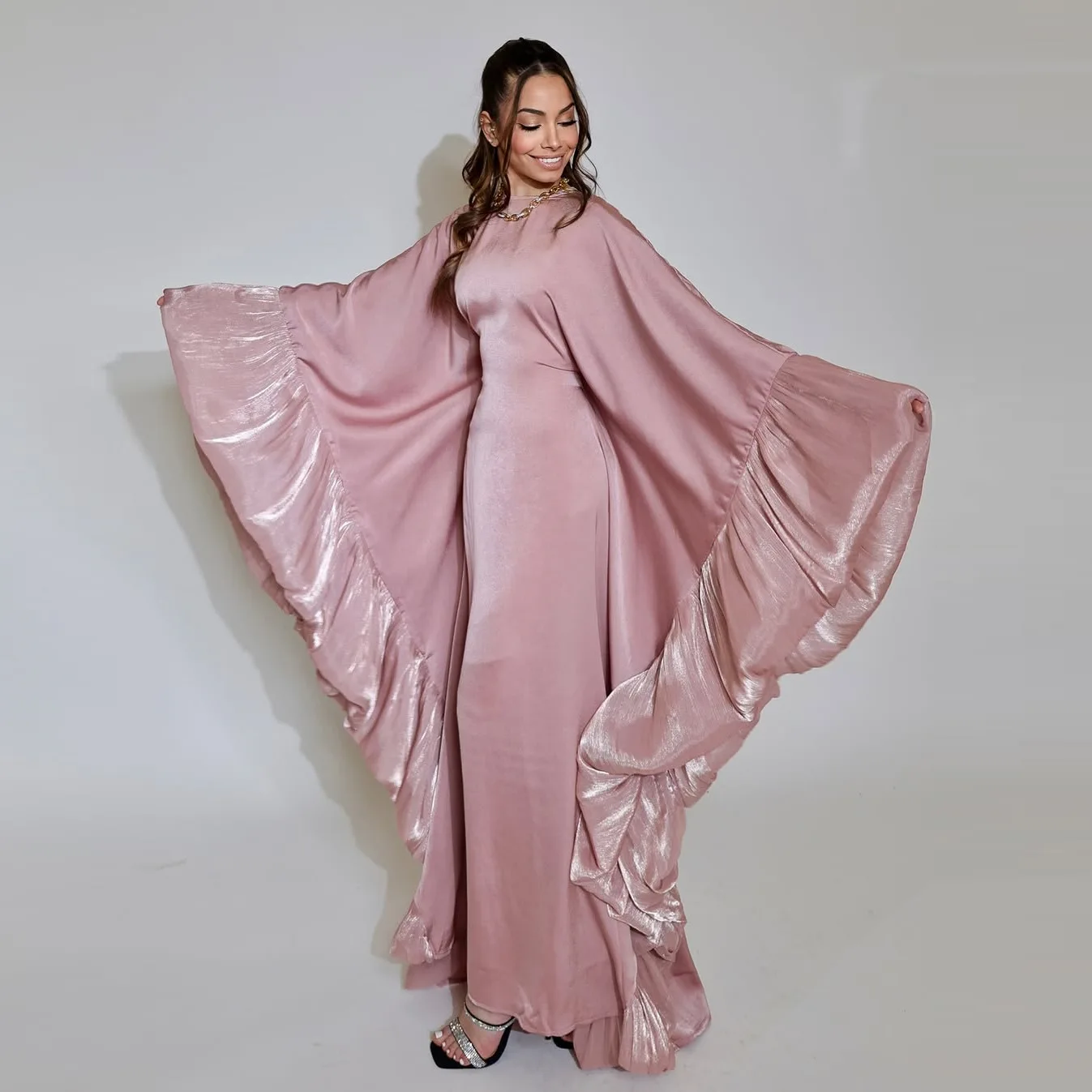 Dubai Batwing Abaya Muslim for Modest Women Kaftan Maxi Satin Dress Ramadan Islam Jalabiya Caftan Arabic Robe Musulman Femme New