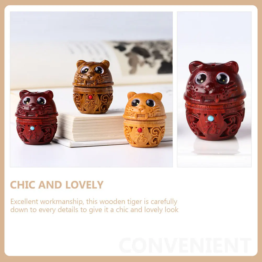 

Wooden Tiger Pendant Hand Carved Classic Vintage Keyring Charm DIY Jewelry Craft Car Hanging Aroma Diffuser Decoration