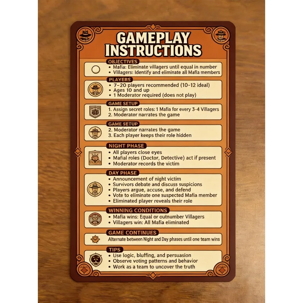 Mafia Party Game - Russian Edition: Social Deduction Strategy Card Game for Family & Friends, Interactive Game Night