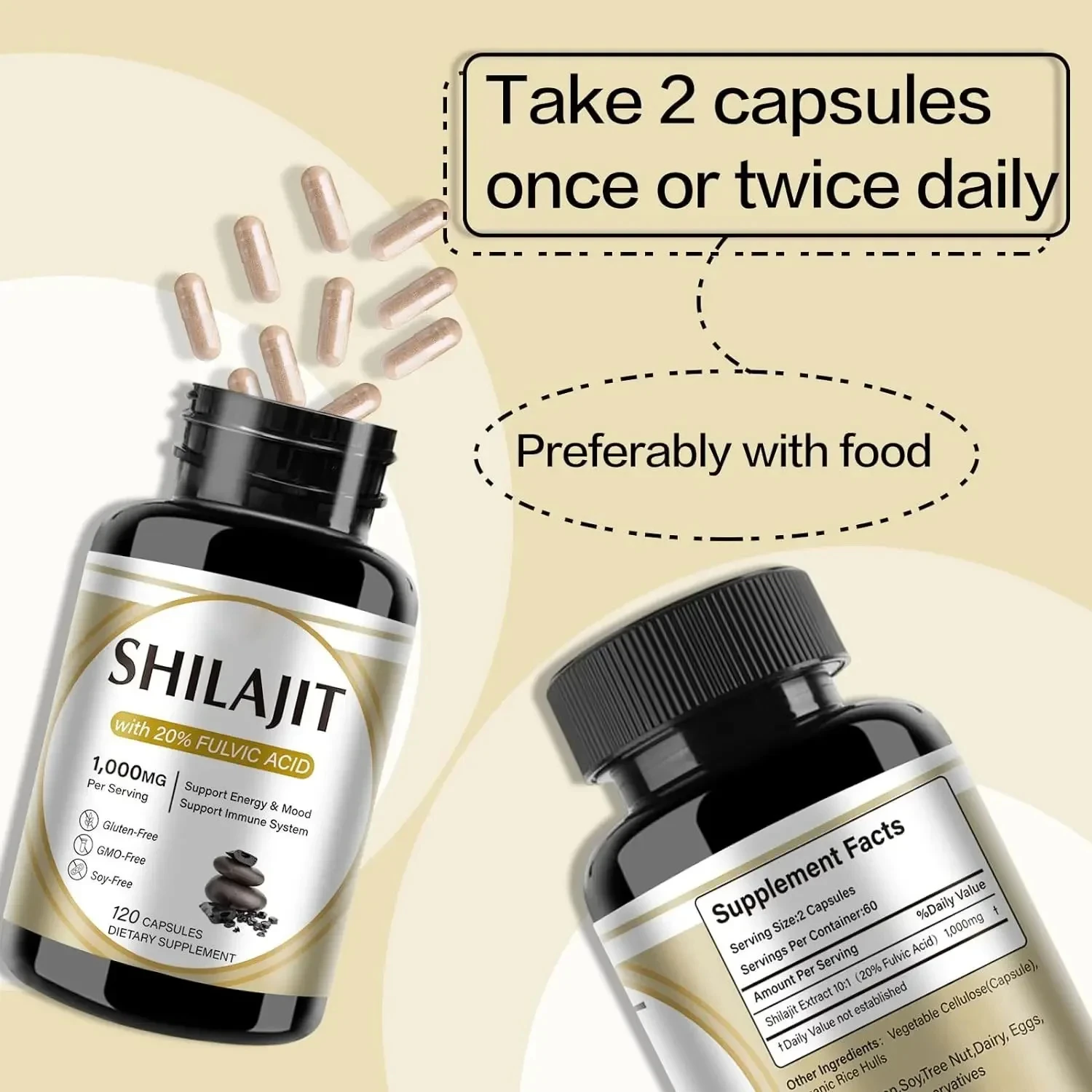 100% organic SHILAJIT capsules enhance strength, energy, endurance, support endurance, immunity, promote brain cognition