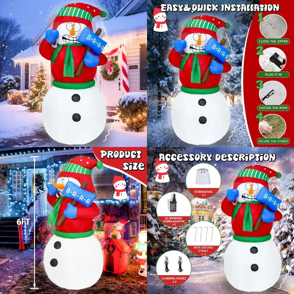 

Надувной снеговик высотой 6 футов в красном свитере со светодиодной подсветкой для украшения праздничного двора на открытом воздухе