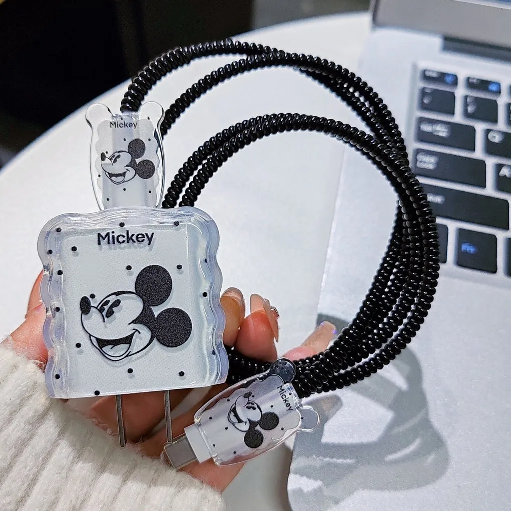 

Charger Cable Protector Cover for IPhone 18W 20W Charging Head Cartoon Mickey Minnie Soft Shell Line Winder Protection Sleeve